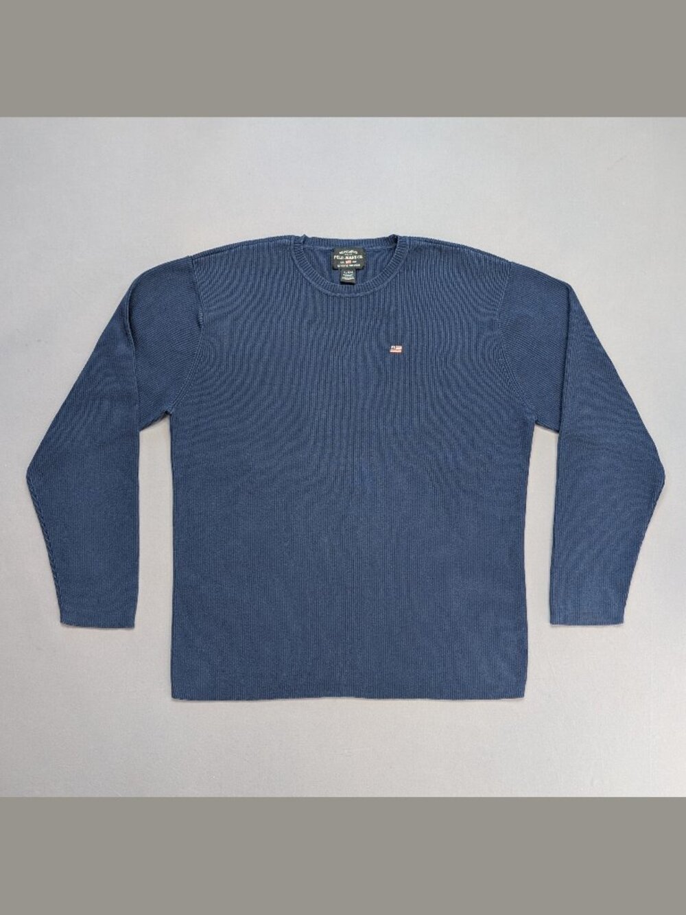 Polo Jeans Co Ralph Lauren Blue Rib Knit Sweater XL RL Flag Logo Made in Japan